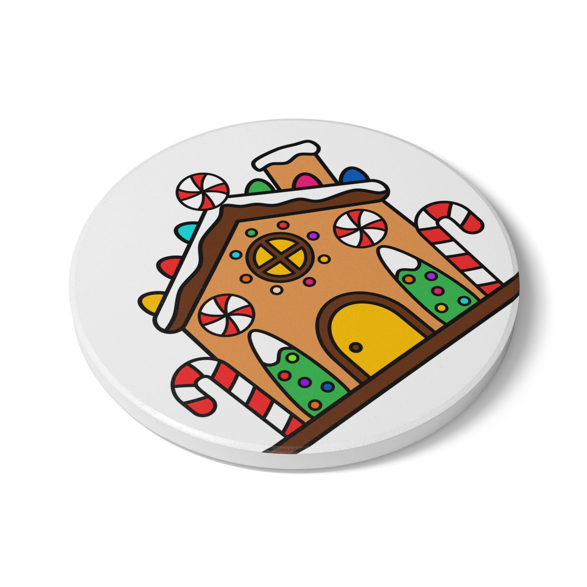Christmas Ceramic Coaster with Gingerbread House Design