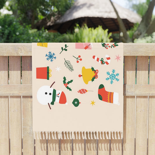 Christmas Boho Beach Cloth with Tassels – Large Lightweight Polyester Throw
