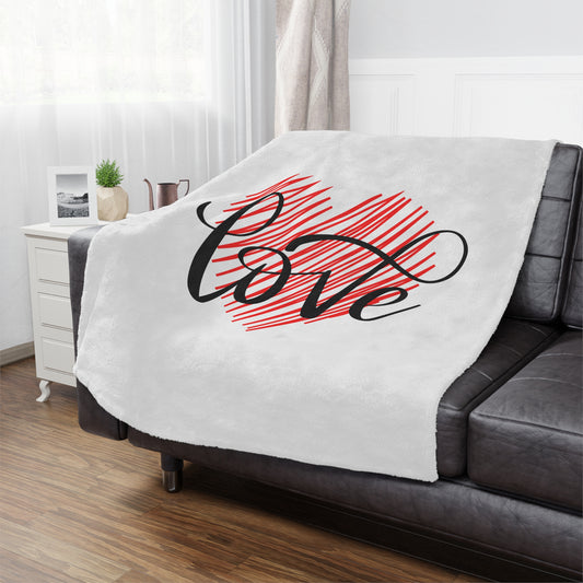 Love inside Heart Printed Valentine Minky Blanket, Black & Red