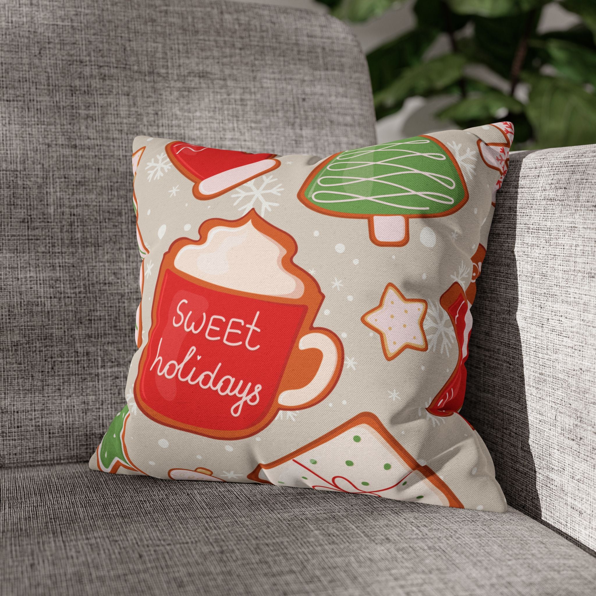 Sweet Holidays Pillow Cover – Double-Sided Christmas Decor with Stockings & Mug
