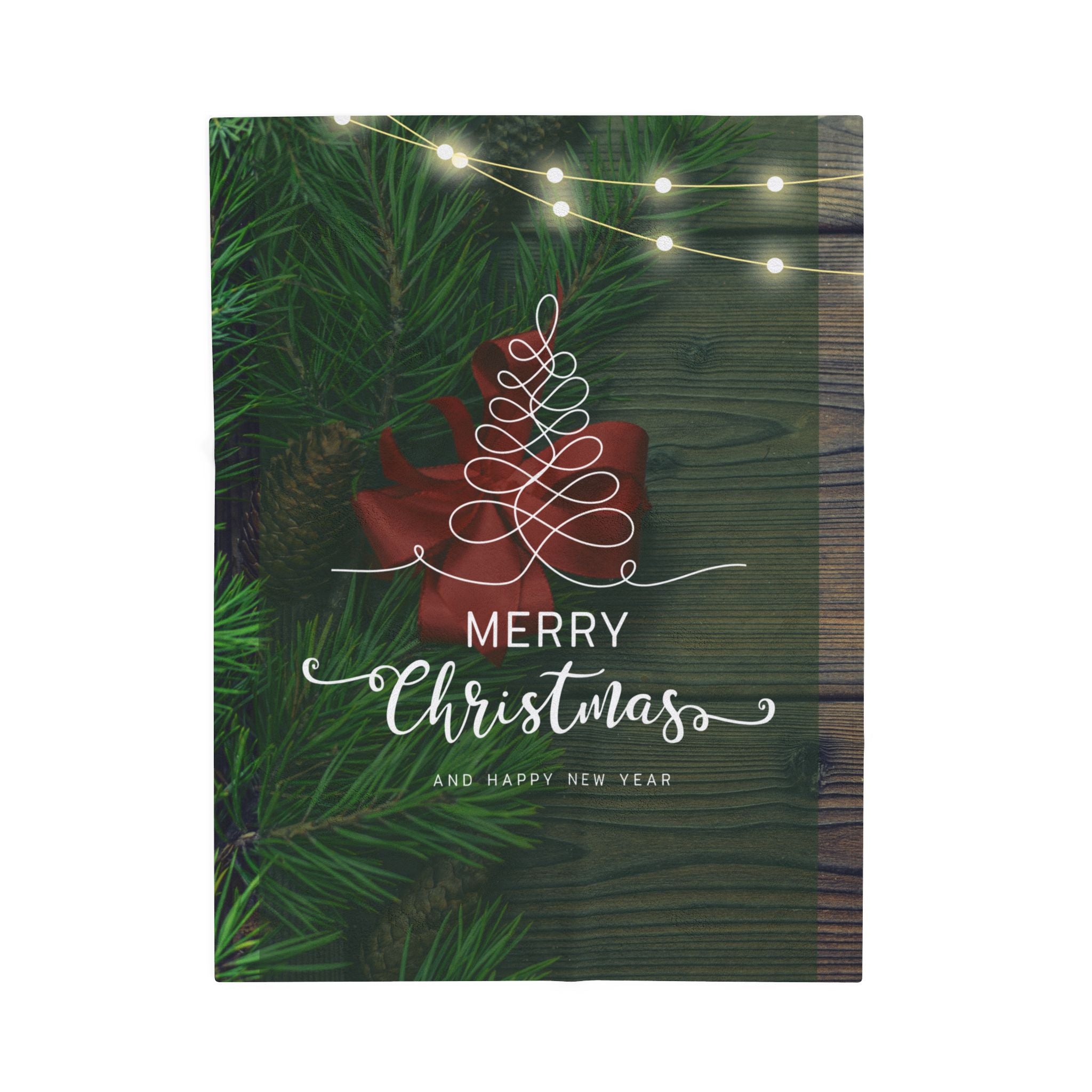 Merry Christmas with Tree Printed Velveteen Plush Blanket