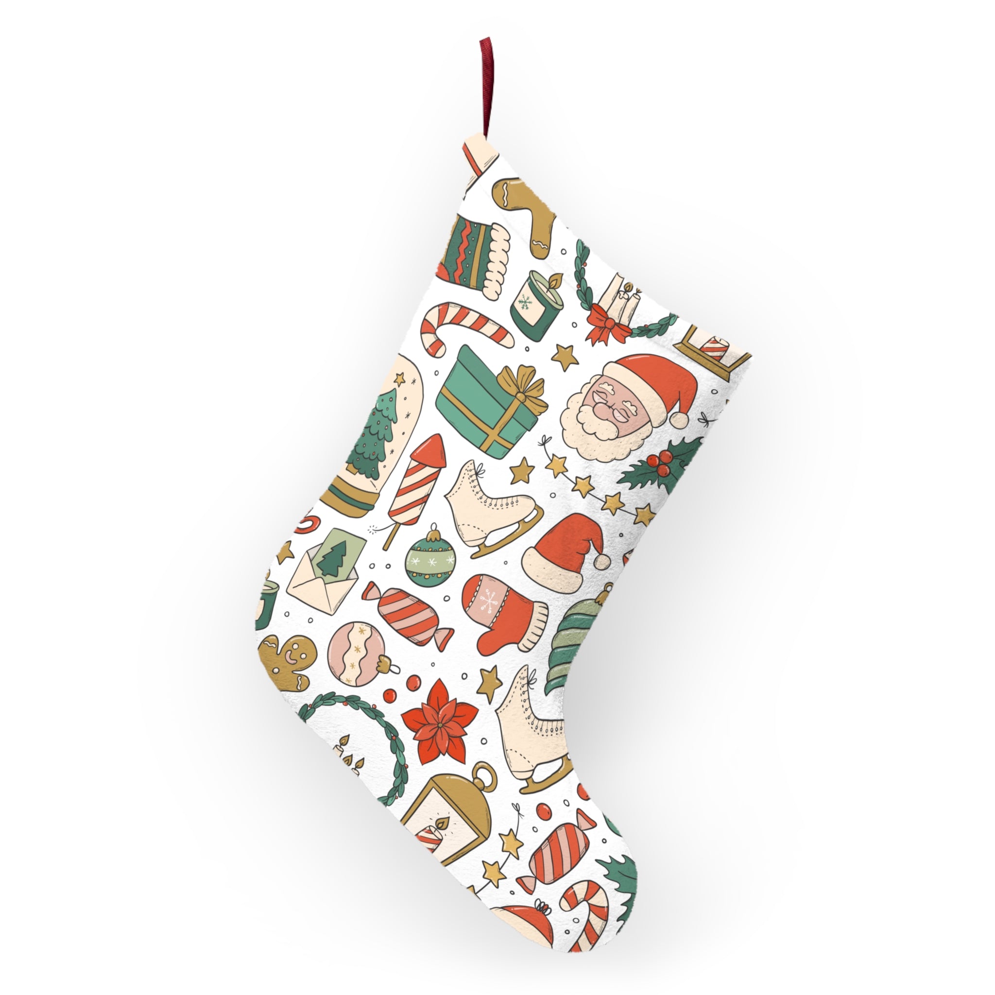 Christmas Stocking – Festive Red & Green Collage with Santa, Gifts & Holiday Icons