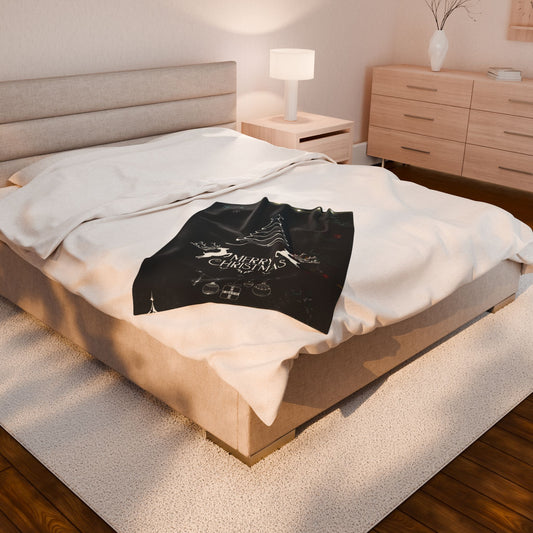 Merry Christmas in Blank Printed Velveteen Plush Blanket