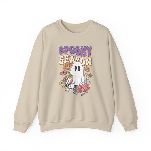 Spooky Season Floral Ghost Sweatshirt – Cozy Halloween Blooms