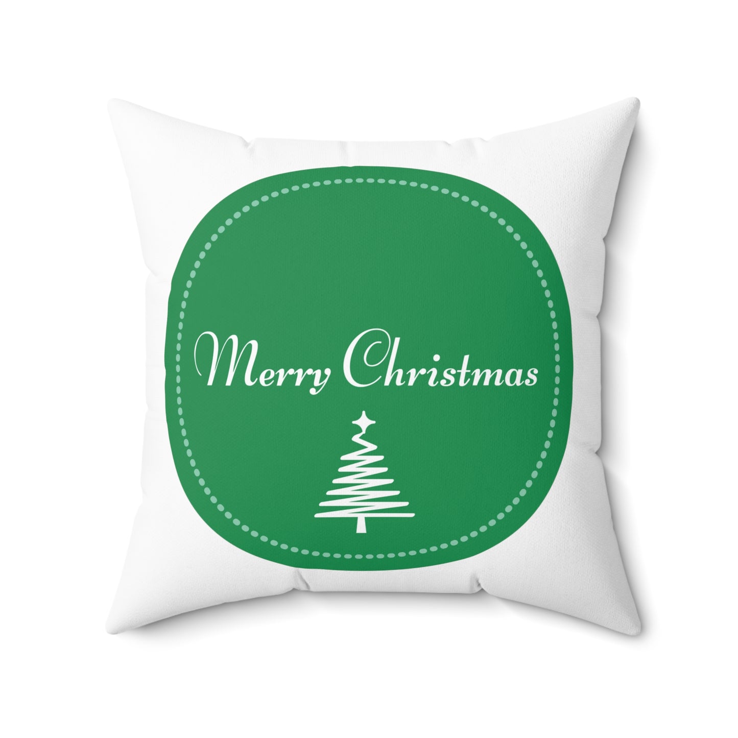 Merry Christmas Green Spun Polyester Square Pillow