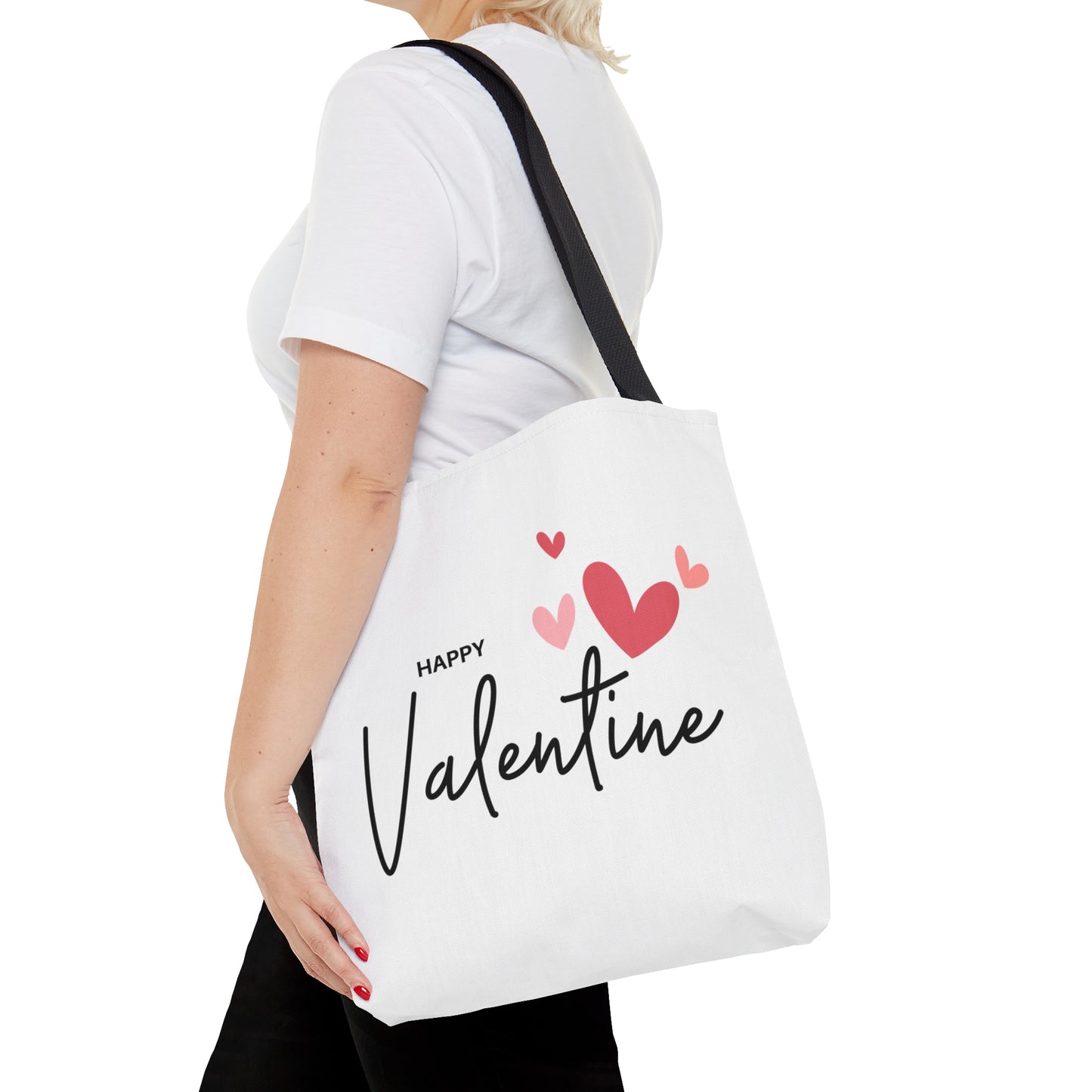 Valentine Tote Bag, Happy Valentine with Flying Heart Printed Tote Bag, 3 Sizes