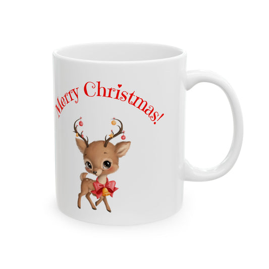 Spread Holiday Cheer with a Merry Christmas Wishes Deer Mug (11 & 15oz)