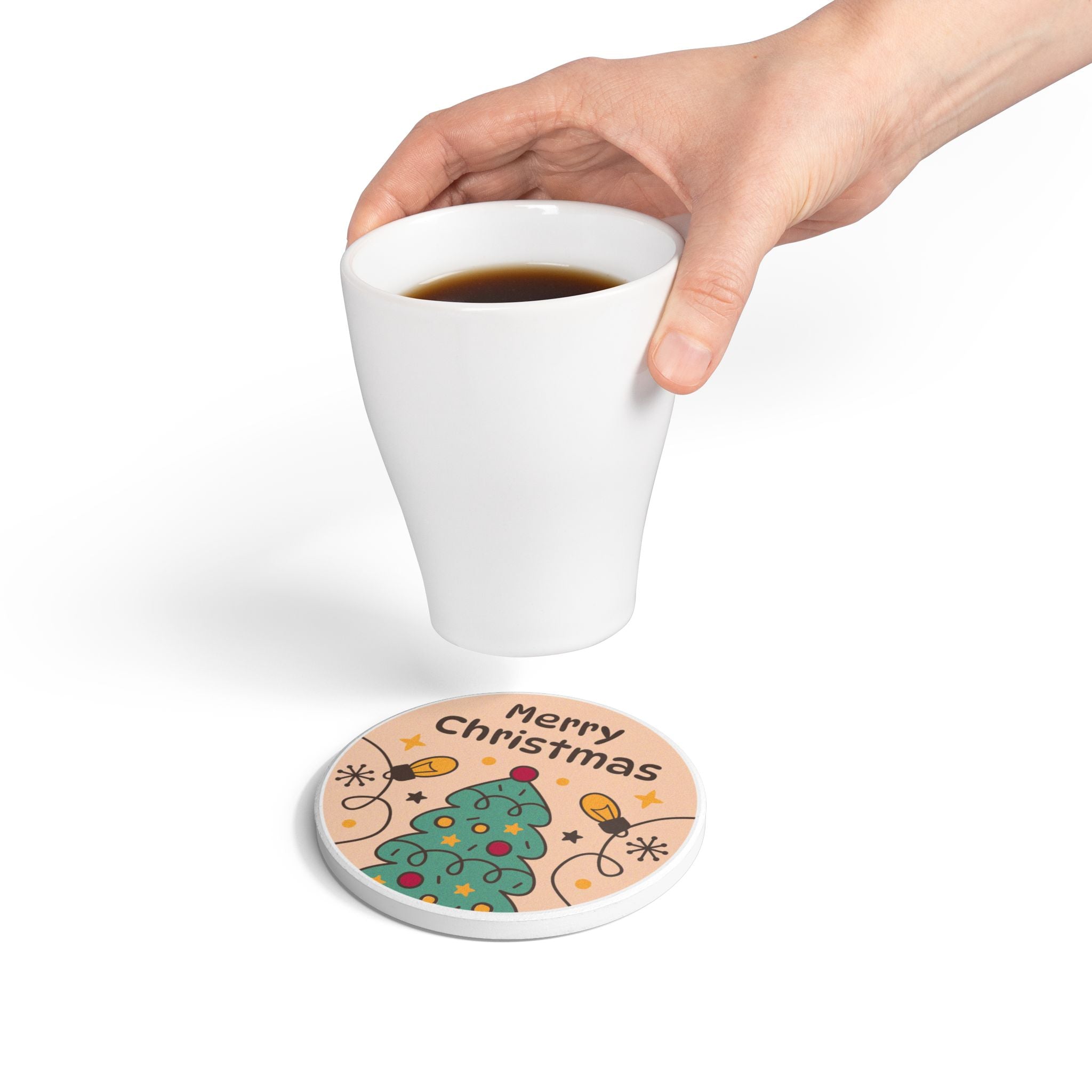 Festive Christmas Ceramic Coaster with Tree and Ornament Design