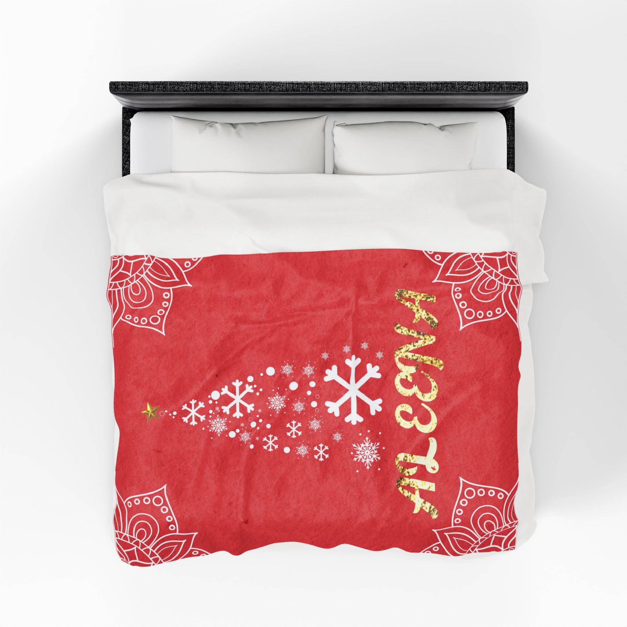 Personalized Christmas Tree Velveteen Blanket, Custom Name Holiday Throw
