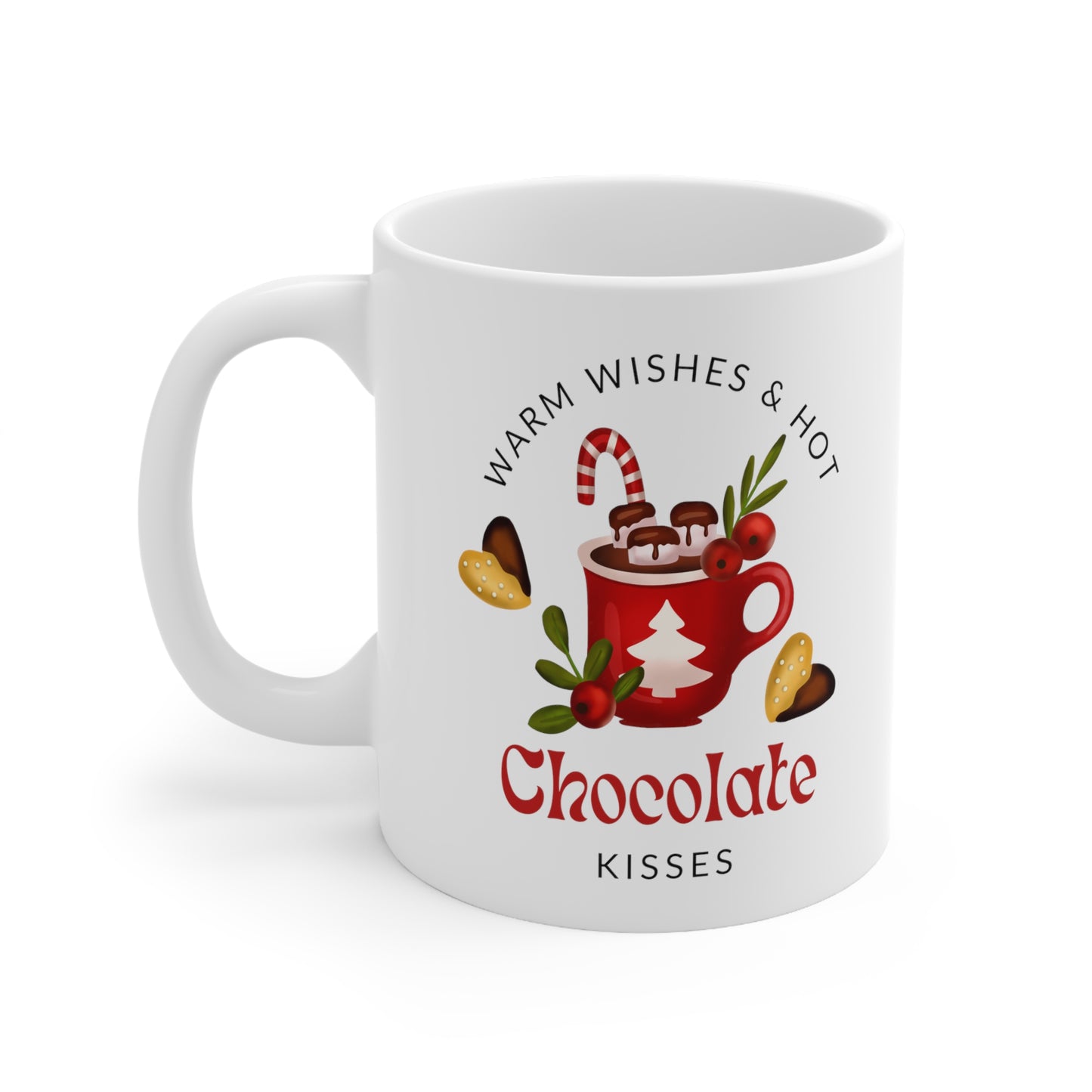 Warm Wishes and Hot Chocolates Printed Christmas Ceramic Mug, 11oz