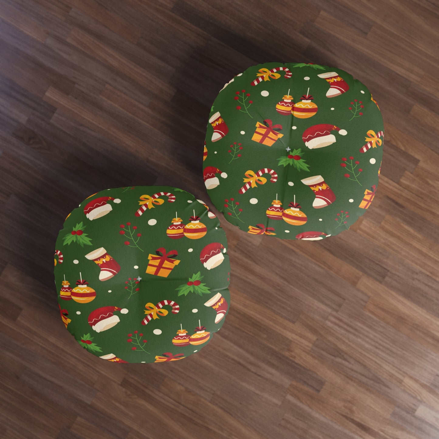 Dark Green Christmas Tufted Floor Pillow, Round