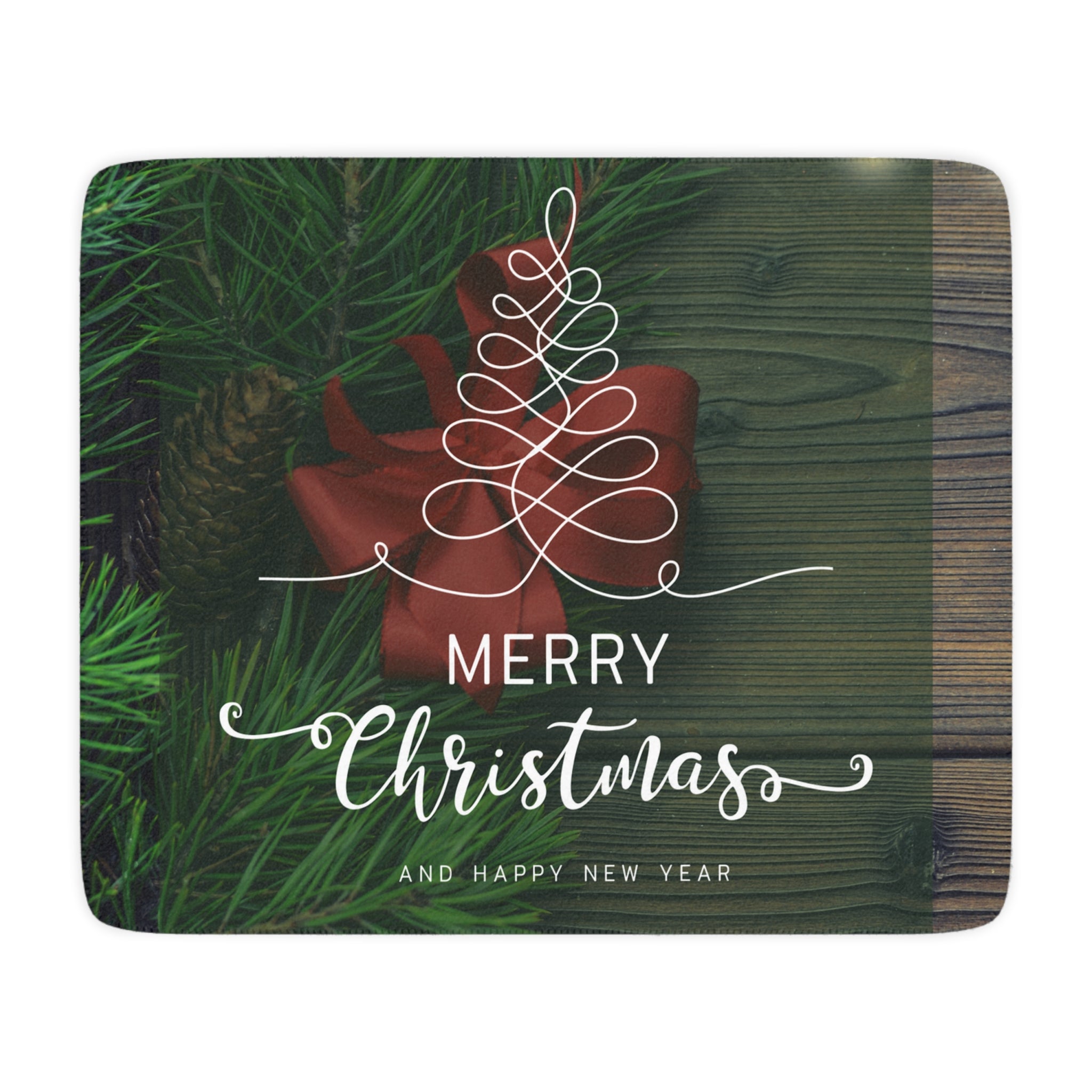 Merry Christmas with Tree Printed Tan Sherpa Blanket