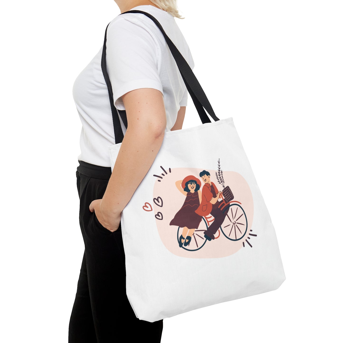 Beautiful Couple on Bike Printed Tote Bag, Reusable Tote Bag for Valentine's Day