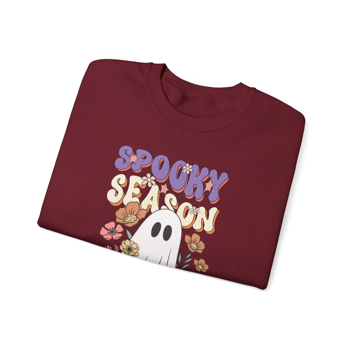 Spooky Season Floral Ghost Sweatshirt – Cozy Halloween Blooms