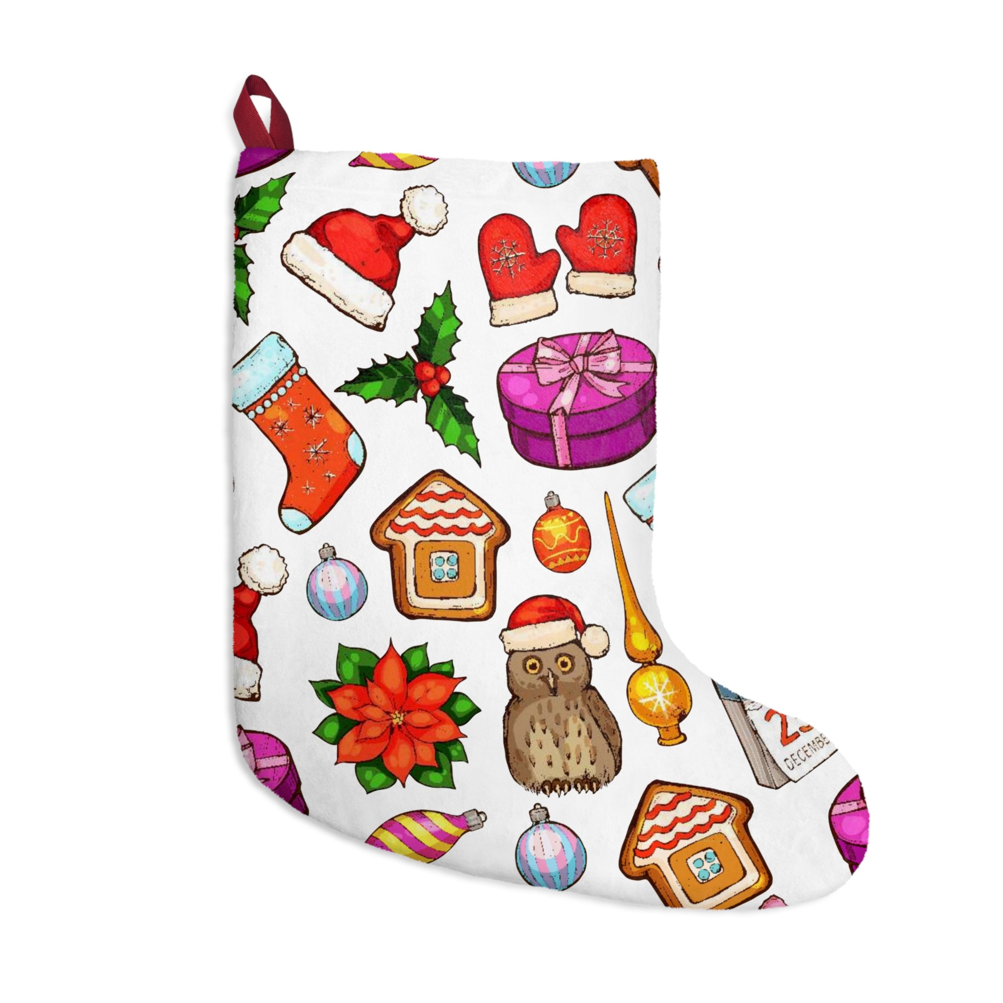 Christmas Stocking – Festive Collage with Santa Hats, Gifts & Whimsical Owl