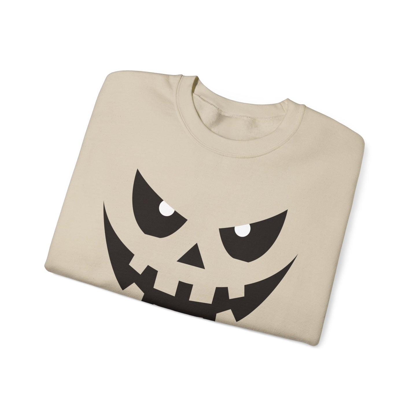 Creepy Pumpkin Face Halloween Sweatshirt – Beige Graphic Pullover for Spooky Season
