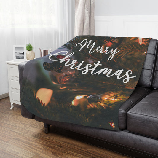 Merry Christmas with Ornament Printed Velveteen Minky Blanket