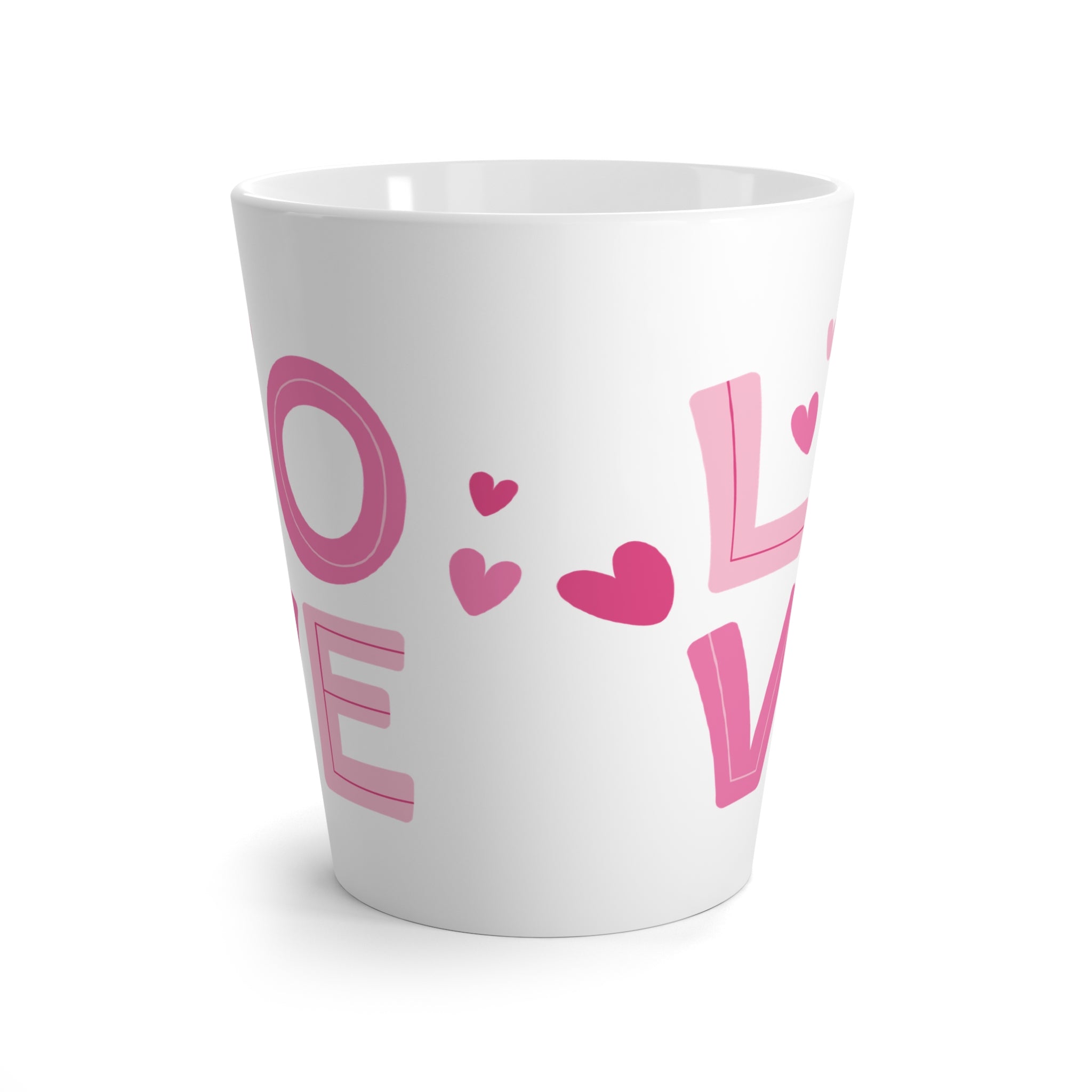 Ceramic Latte Mug – Pink “LOVE” Typography with Heart Accents