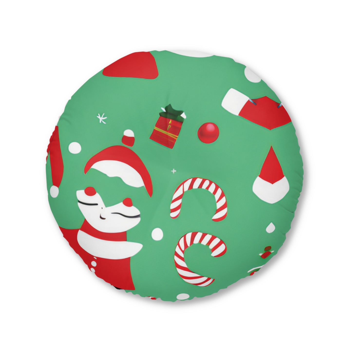 Christmas Round Tufted Floor Pillow – Soft Polyester Holiday Seating Cushion
