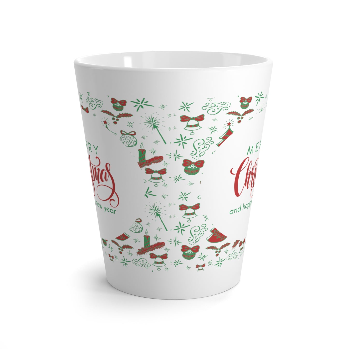 Merry Christmas with Happy New Year Printed Latte Mugs, 12oz