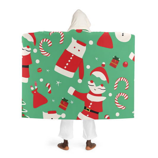 Christmas Hooded Sherpa Fleece Blanket – Cozy Holiday Wearable Throw