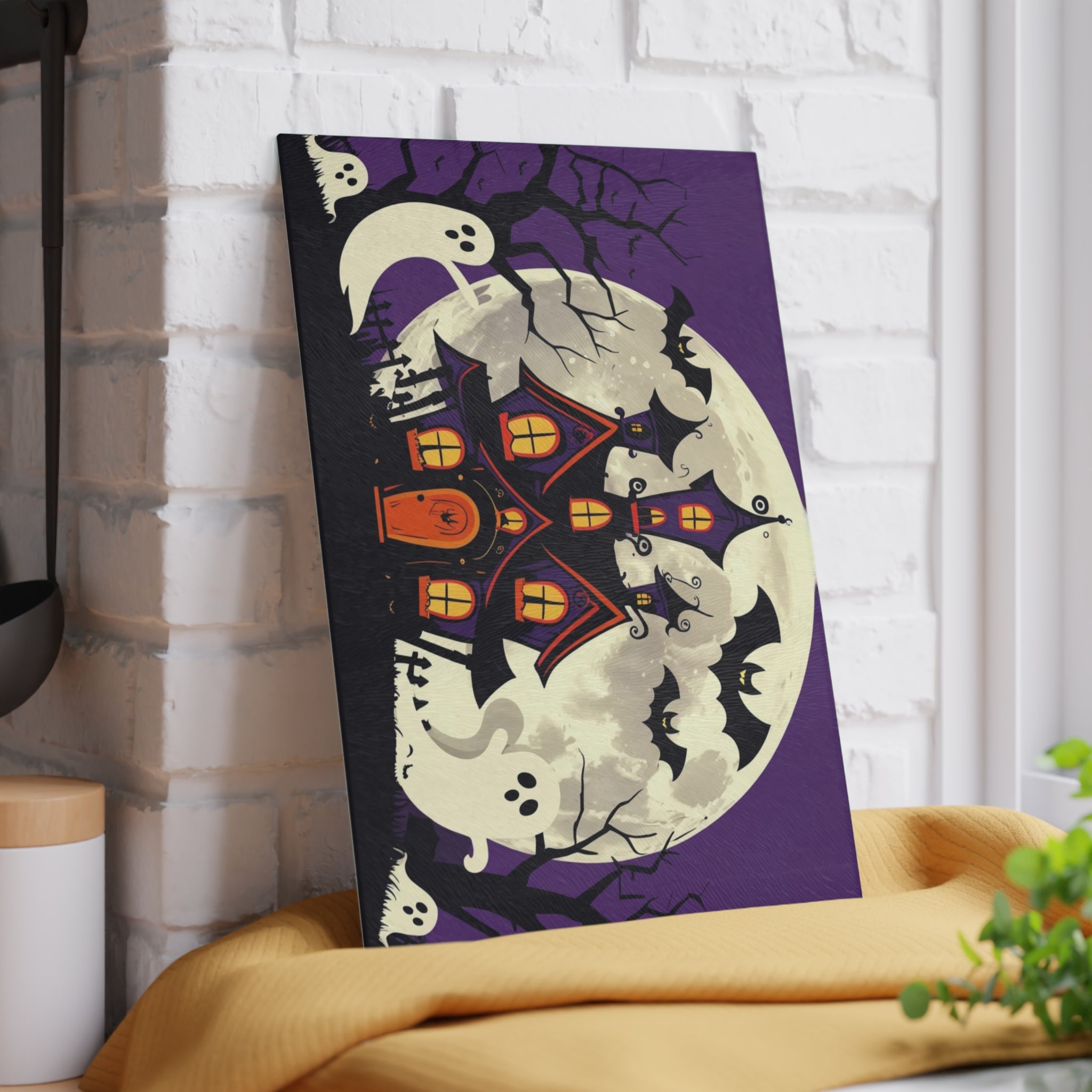 Spooky Halloween Placemat with Haunted House, Ghosts, and Bats