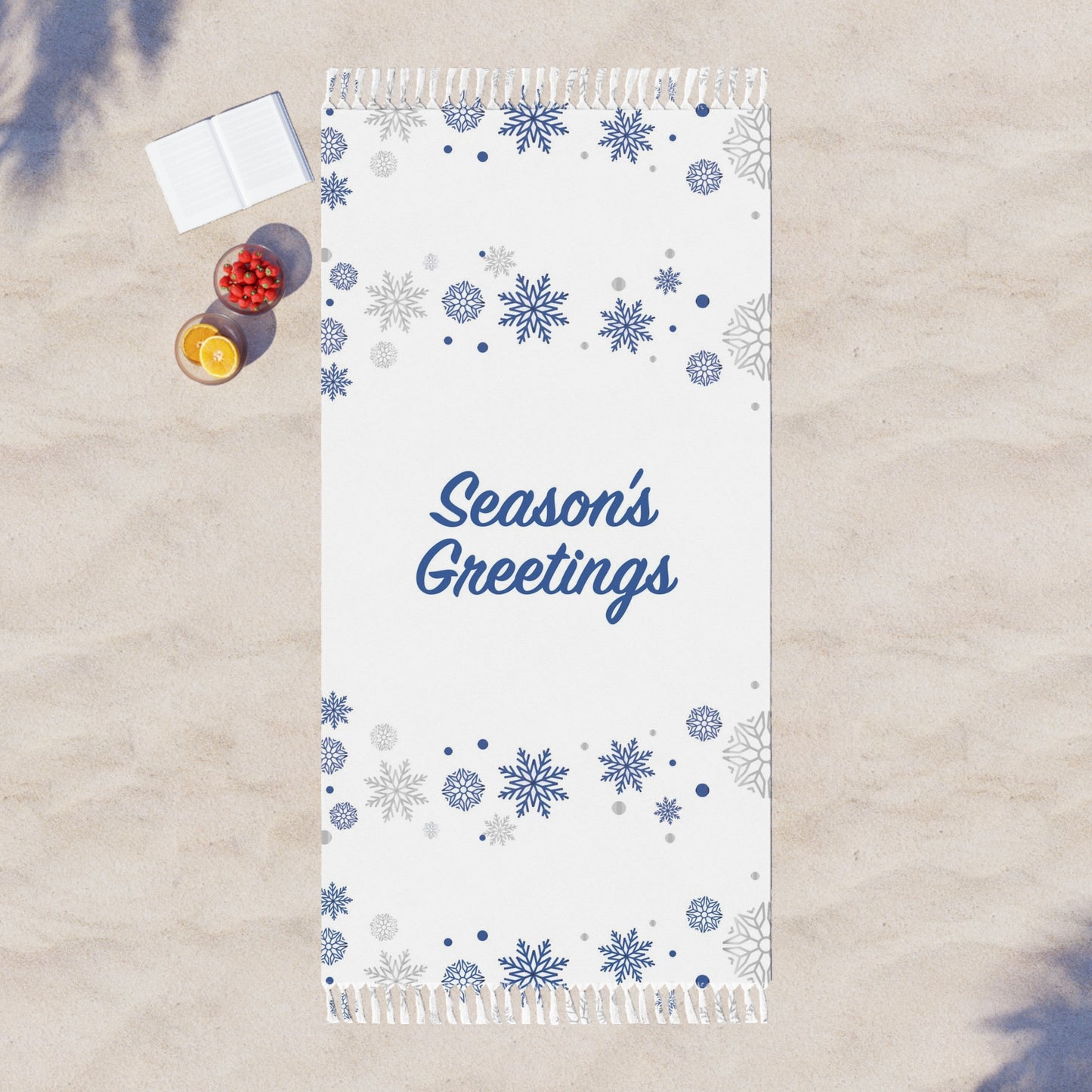 Holiday Boho Beach Cloth, Season's Greetings, White