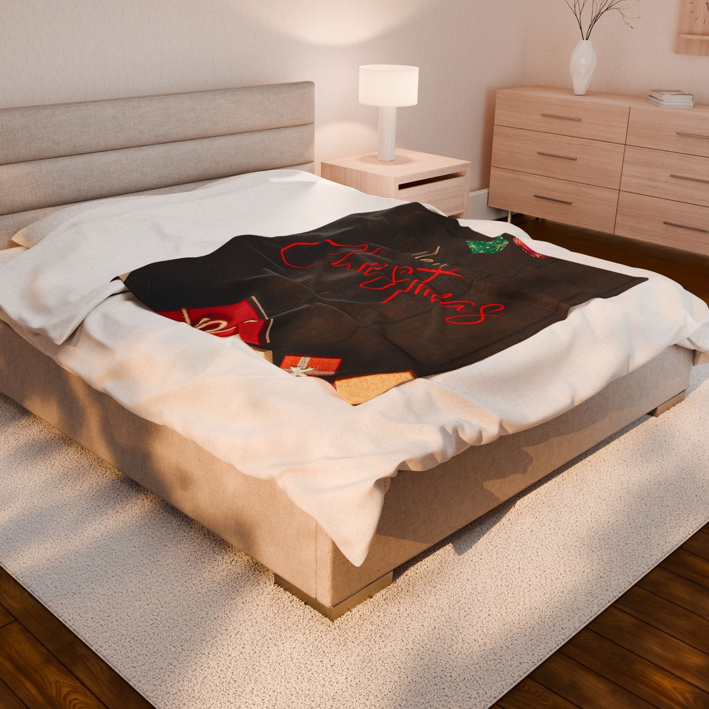 Merry Christmas Printed Velveteen Plush Blanket, Coffee
