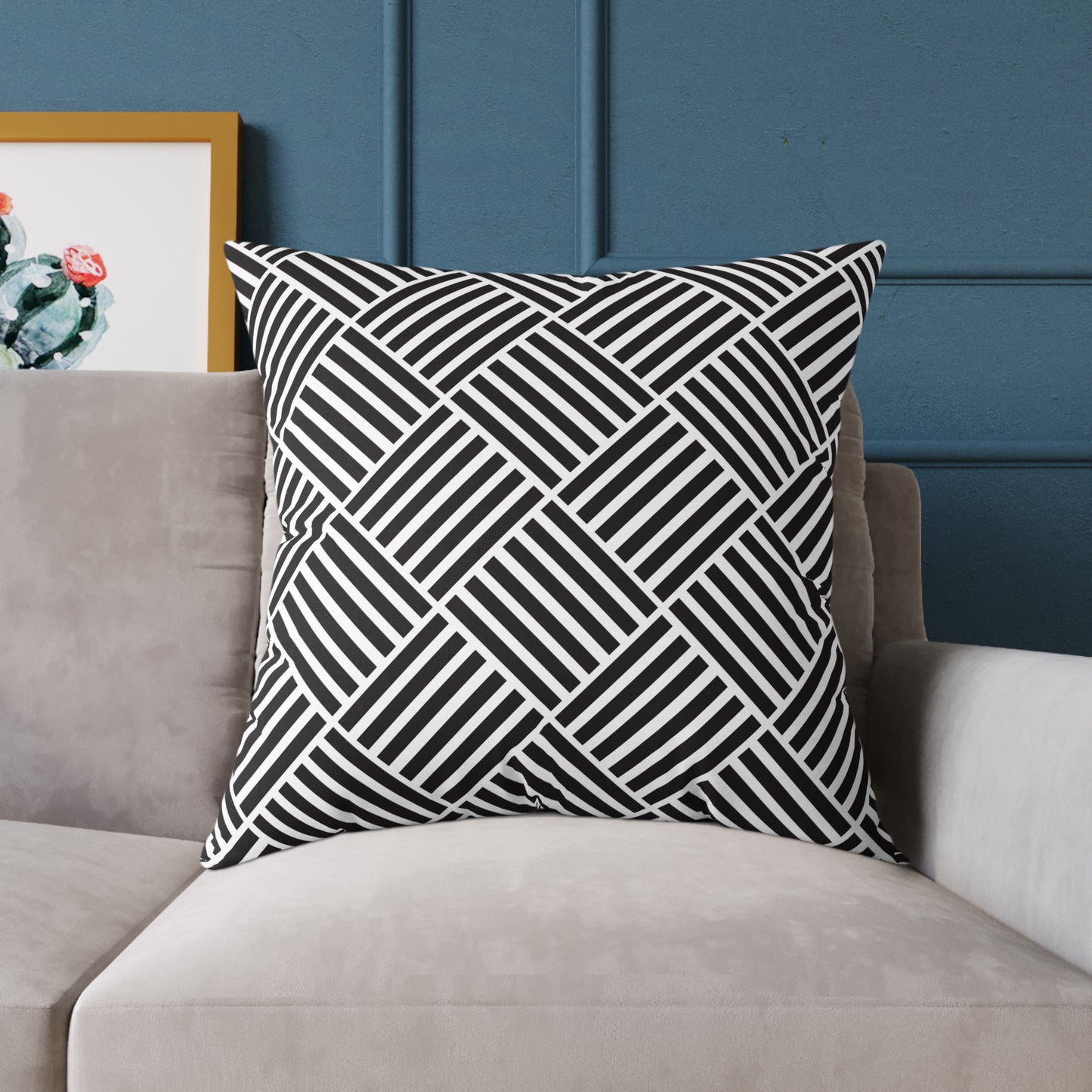 Black and White Geometric Throw Pillow – Modern Diamond Stripe Cushion