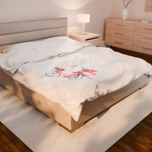 Valentine with Cycle Printed Velveteen Plush Blanket