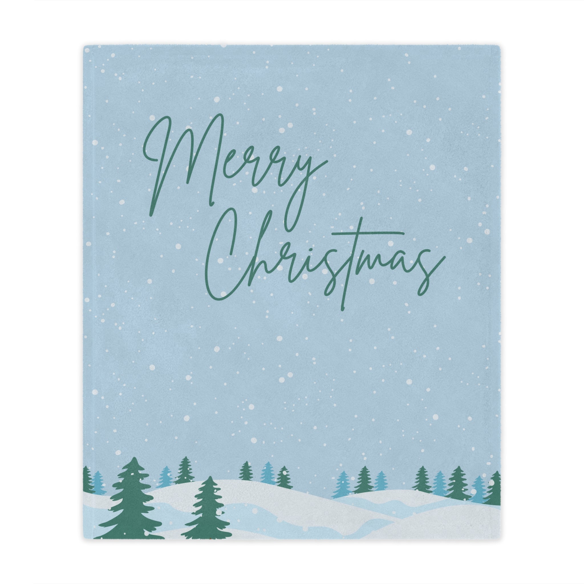 Merry Christmas Printed Velveteen Minky Blanket, Sky Blue