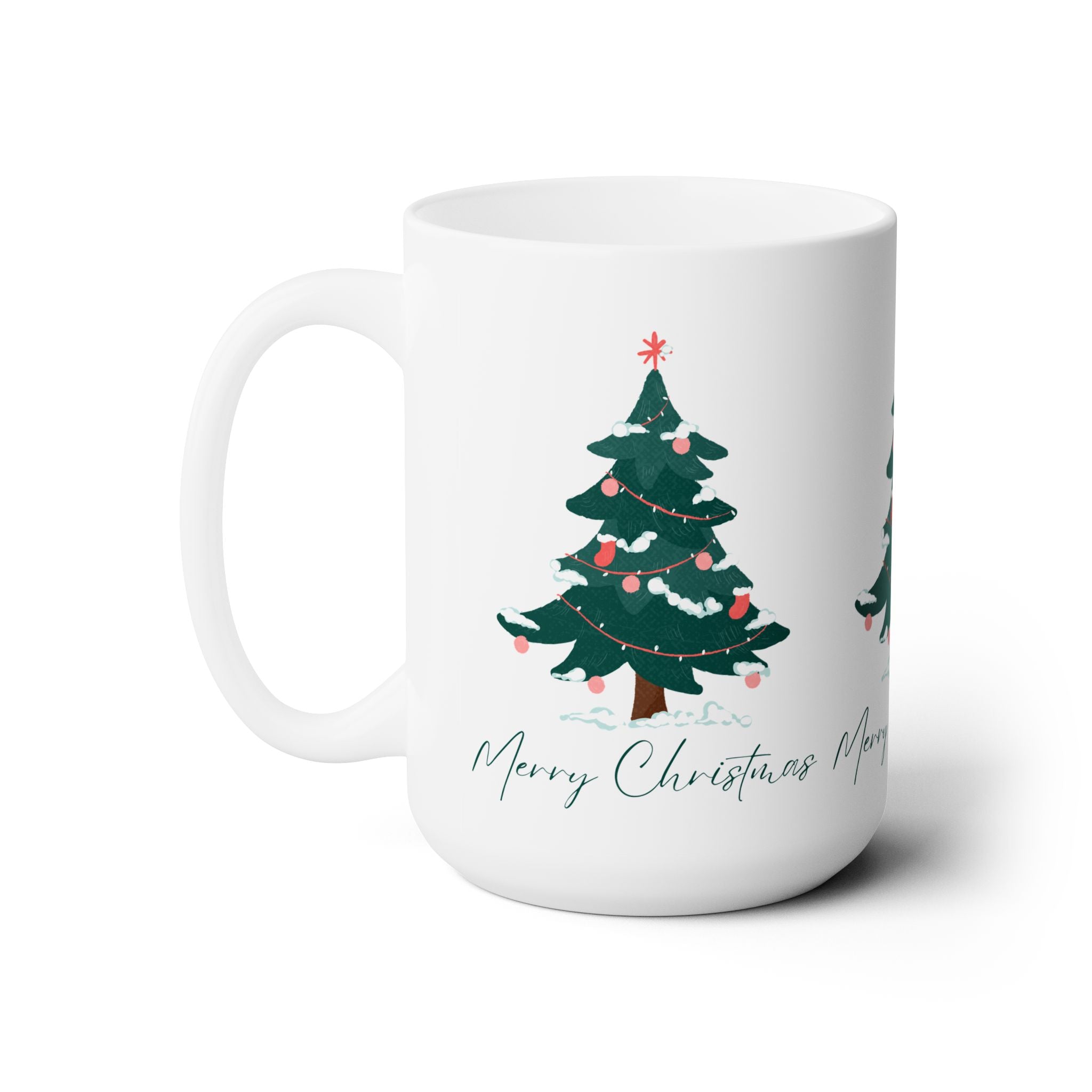 15oz Ceramic Mug – Merry Christmas Tree Design – Gift for Holiday Coffee Lovers, Seasonal Promotions