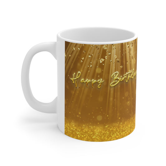 Happy Birthday Ceramic mugs 11 oz, Golden