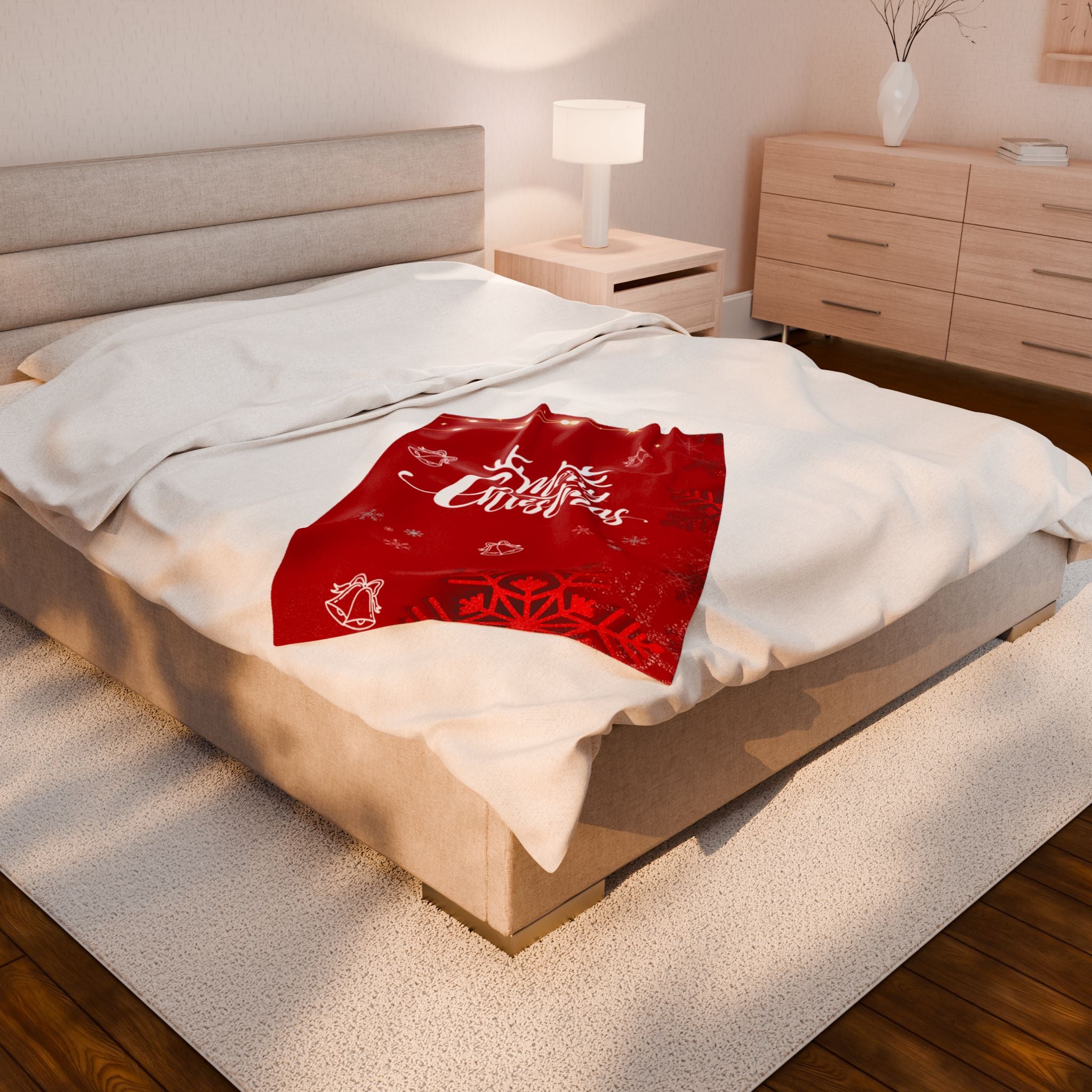 Merry Christmas in Red Printed Velveteen Plush Blanket