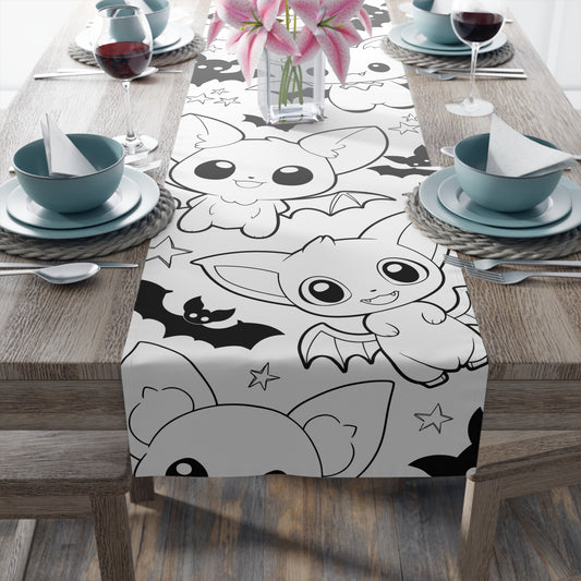 Cartoon Bats & Starry Night Table Runner – Whimsical Halloween Dining Decor