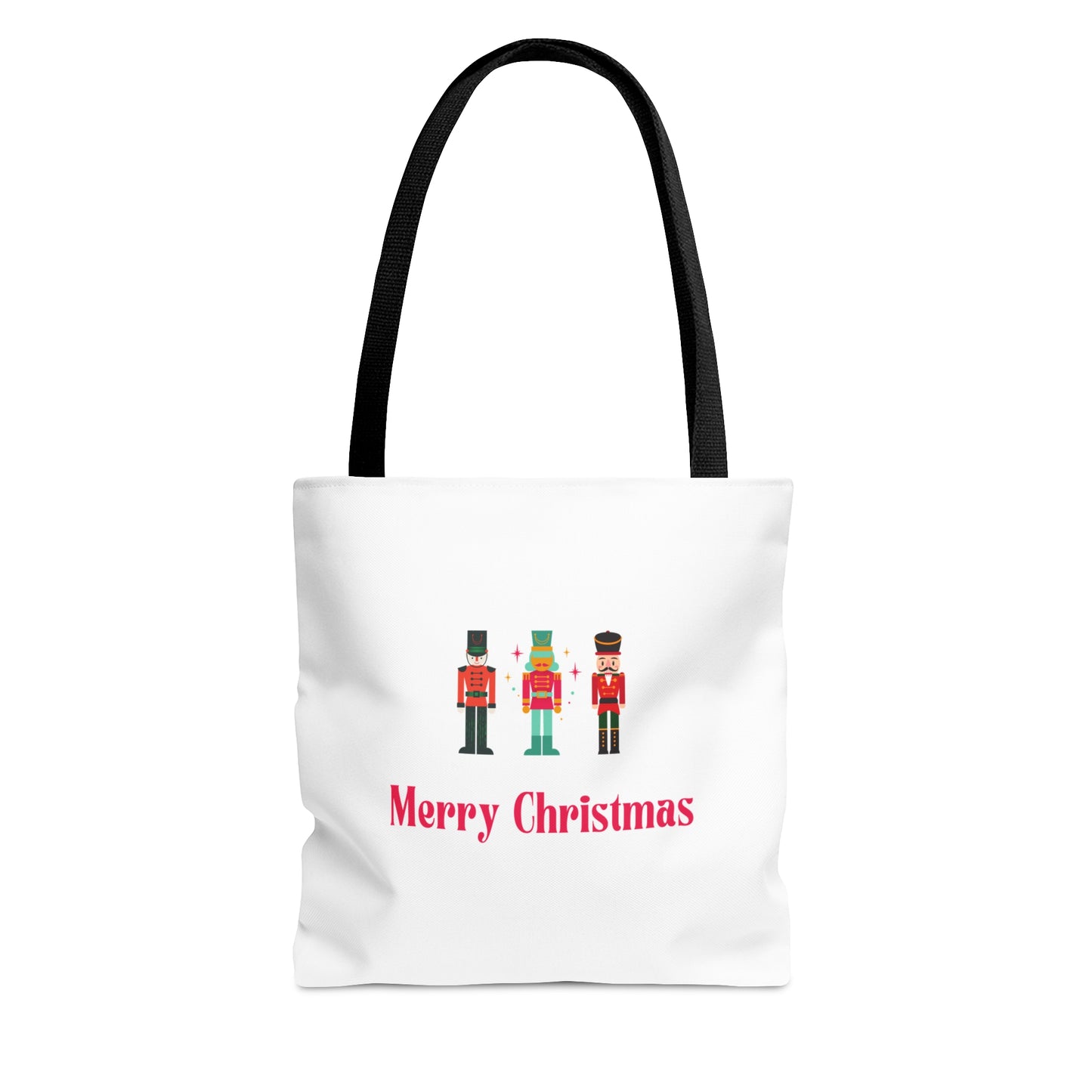 Tote Bag – Nutcracker Trio with “Merry Christmas” Text – Gift for Holiday Shoppers & Seasonal Outings