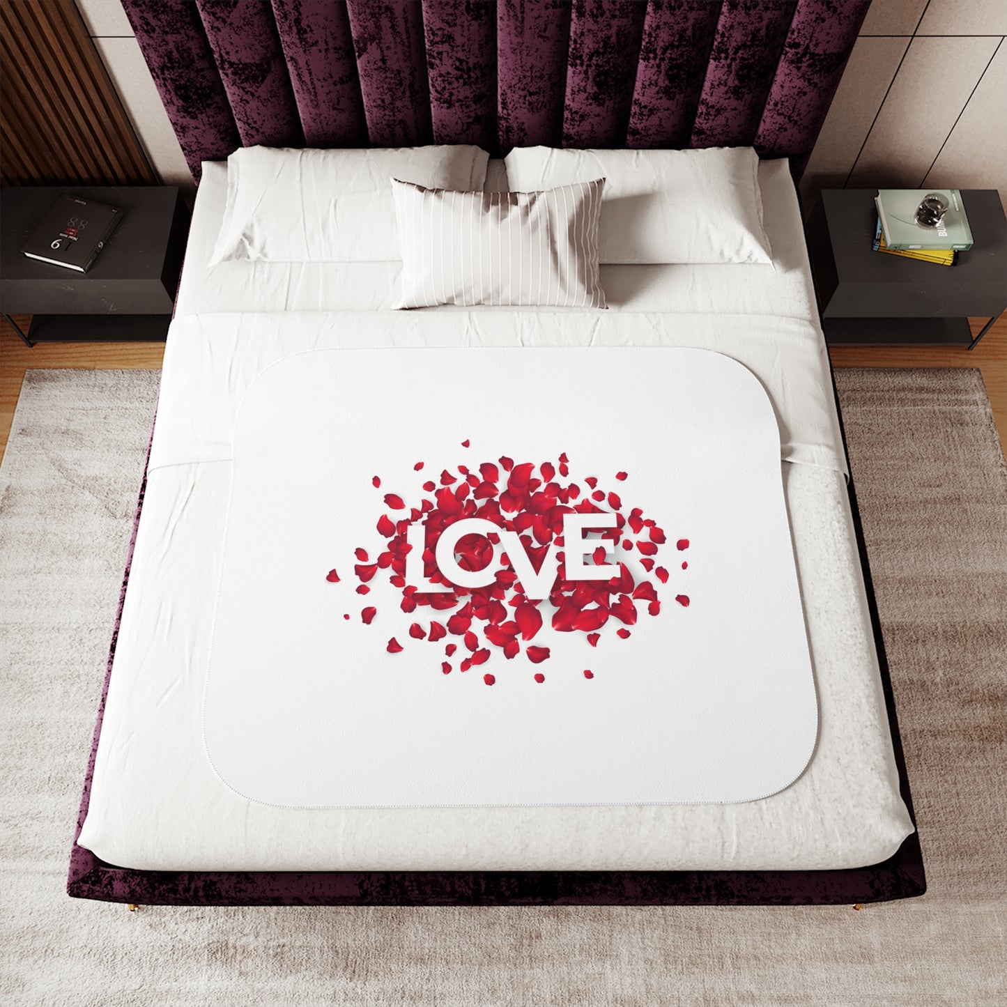 Love inside Heart made of Flower Printed Sherpa Blenket for Valentine