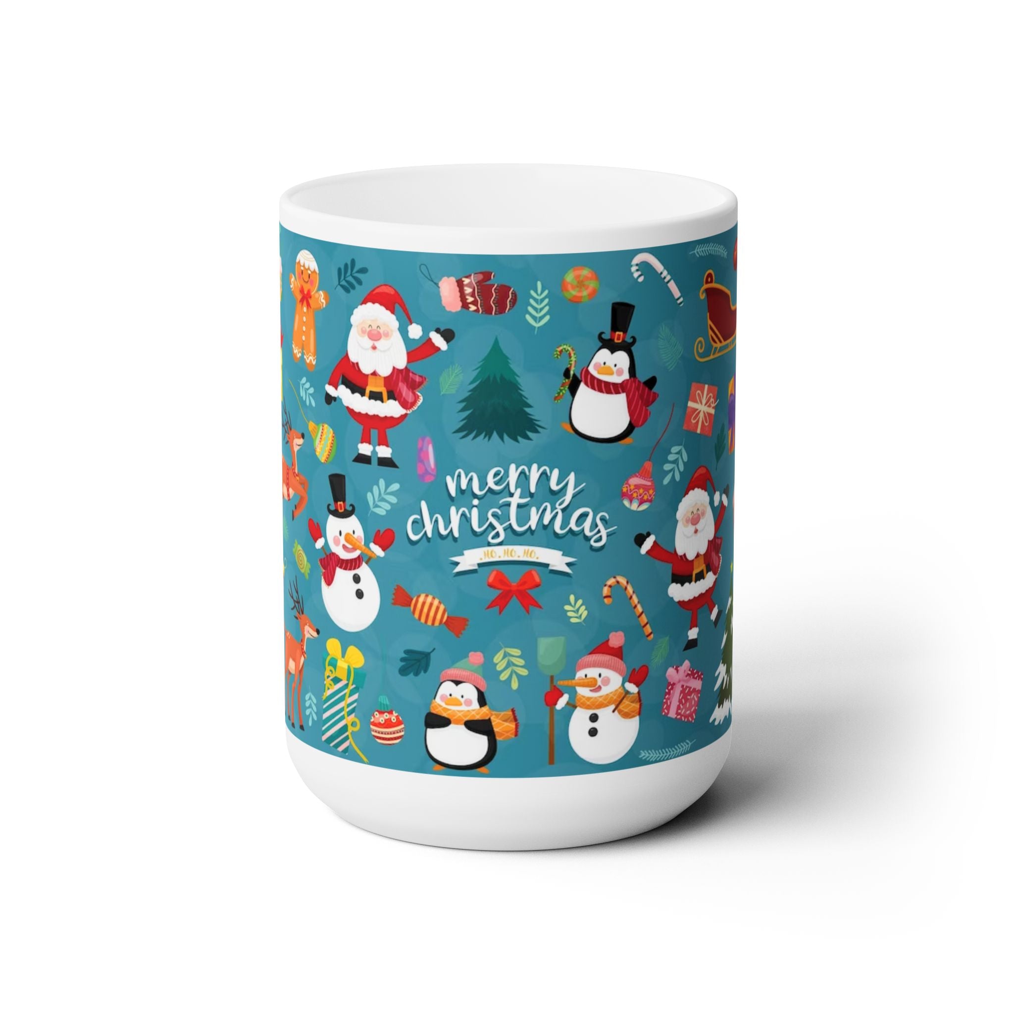 Christmas Ceramic Mug – 15oz White Holiday Coffee Cup with C-Handle