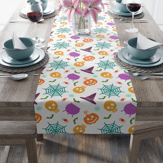 Colorful Halloween Table Runner – Skulls, Spells & Pumpkins Decor