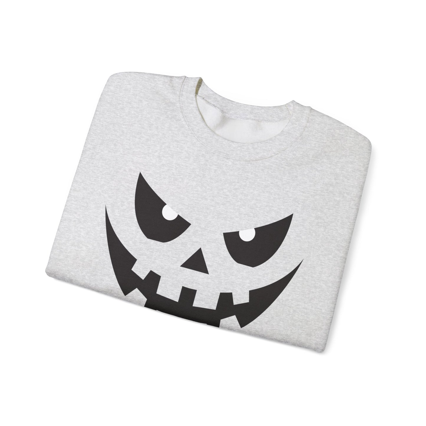 Creepy Pumpkin Face Halloween Sweatshirt – Beige Graphic Pullover for Spooky Season