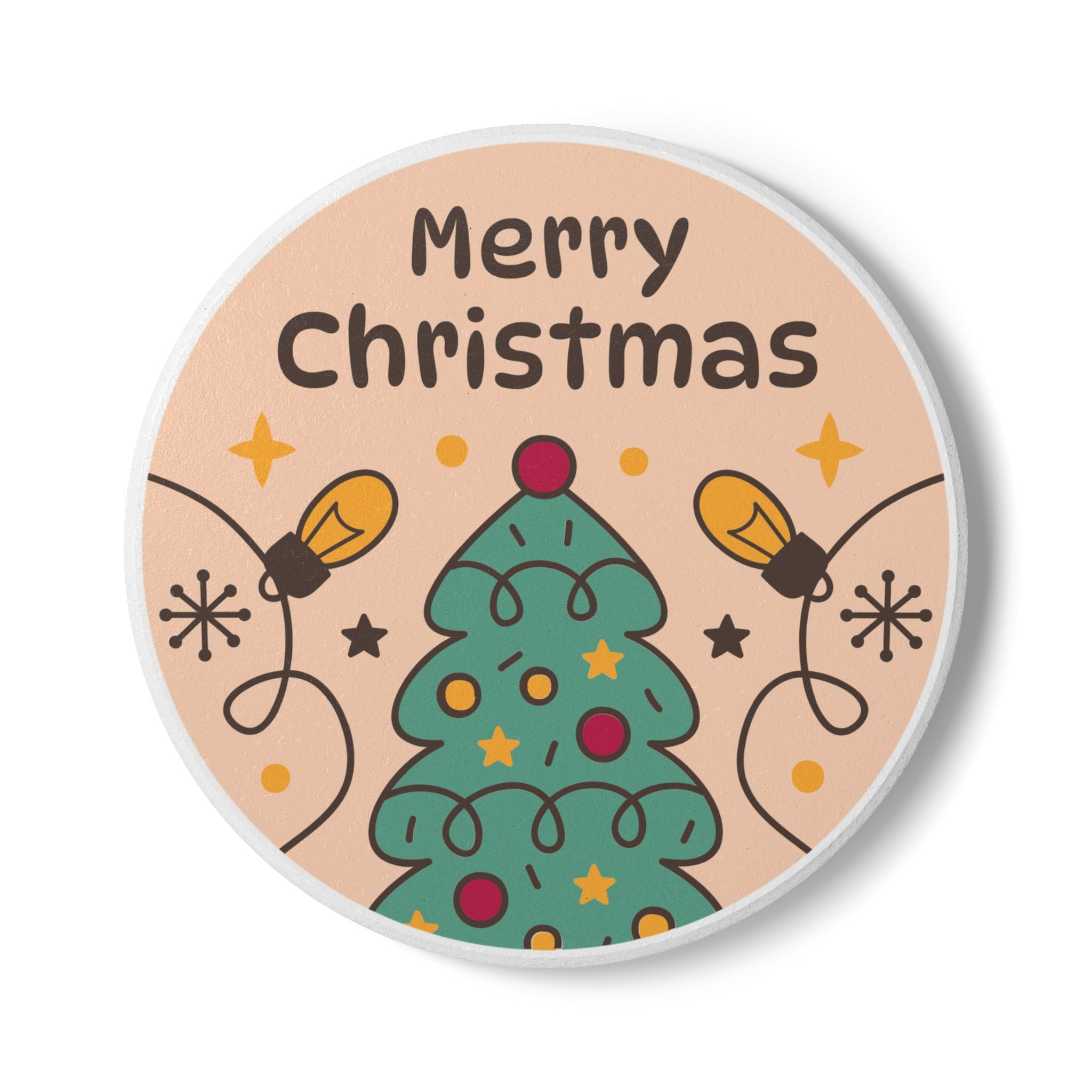 Festive Christmas Ceramic Coaster with Tree and Ornament Design