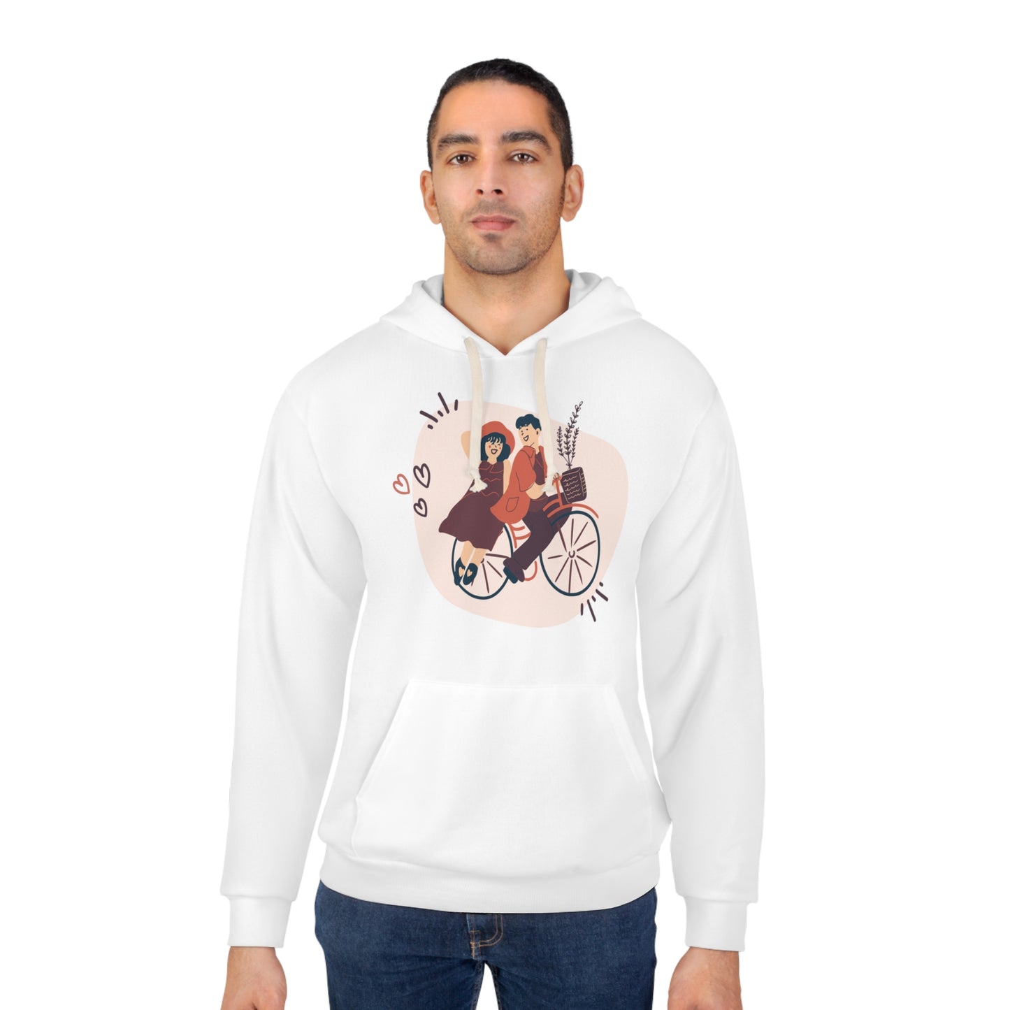 Couple on Cycle Printed Unisex Pullover Hoodie for Valentines