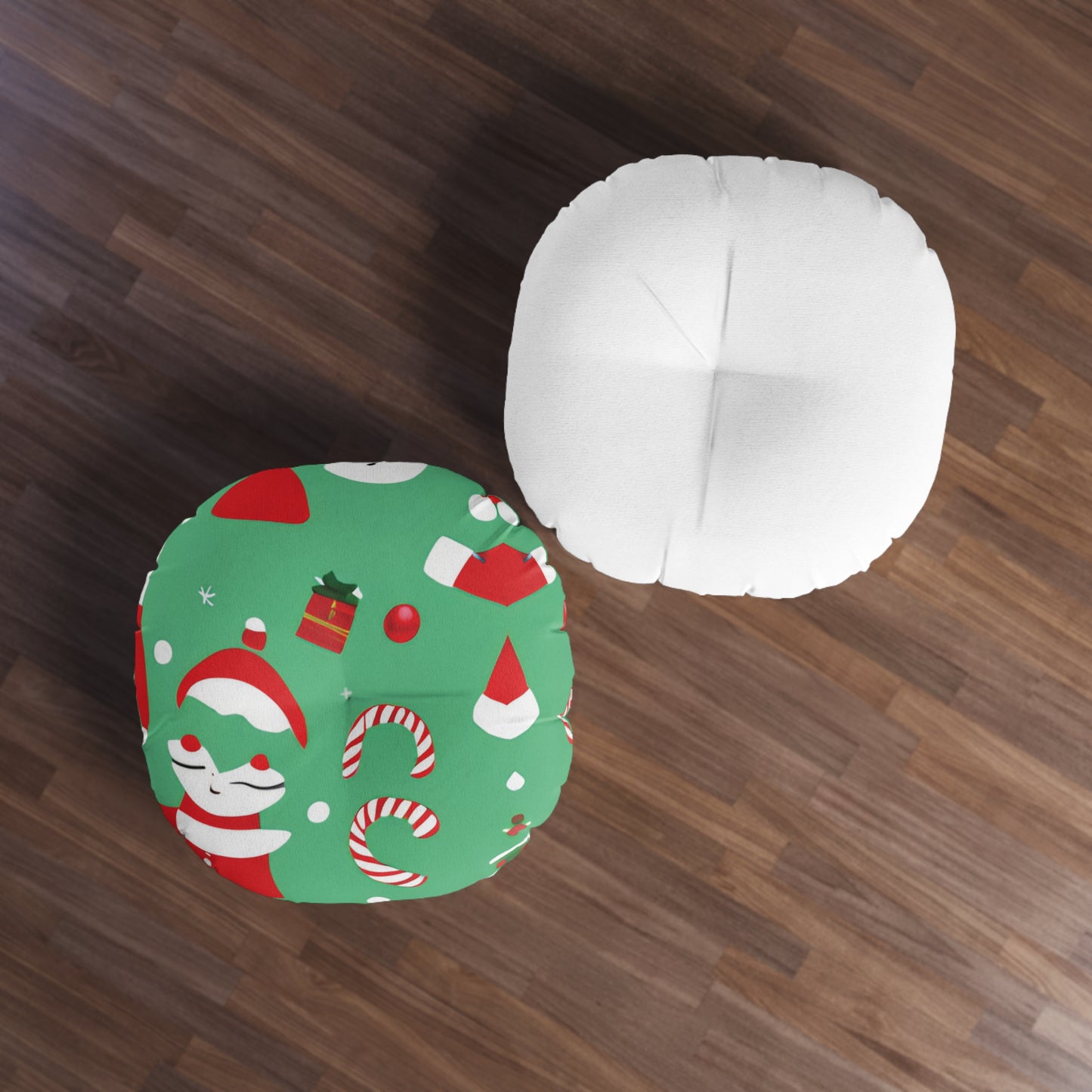 Christmas Round Tufted Floor Pillow – Soft Polyester Holiday Seating Cushion