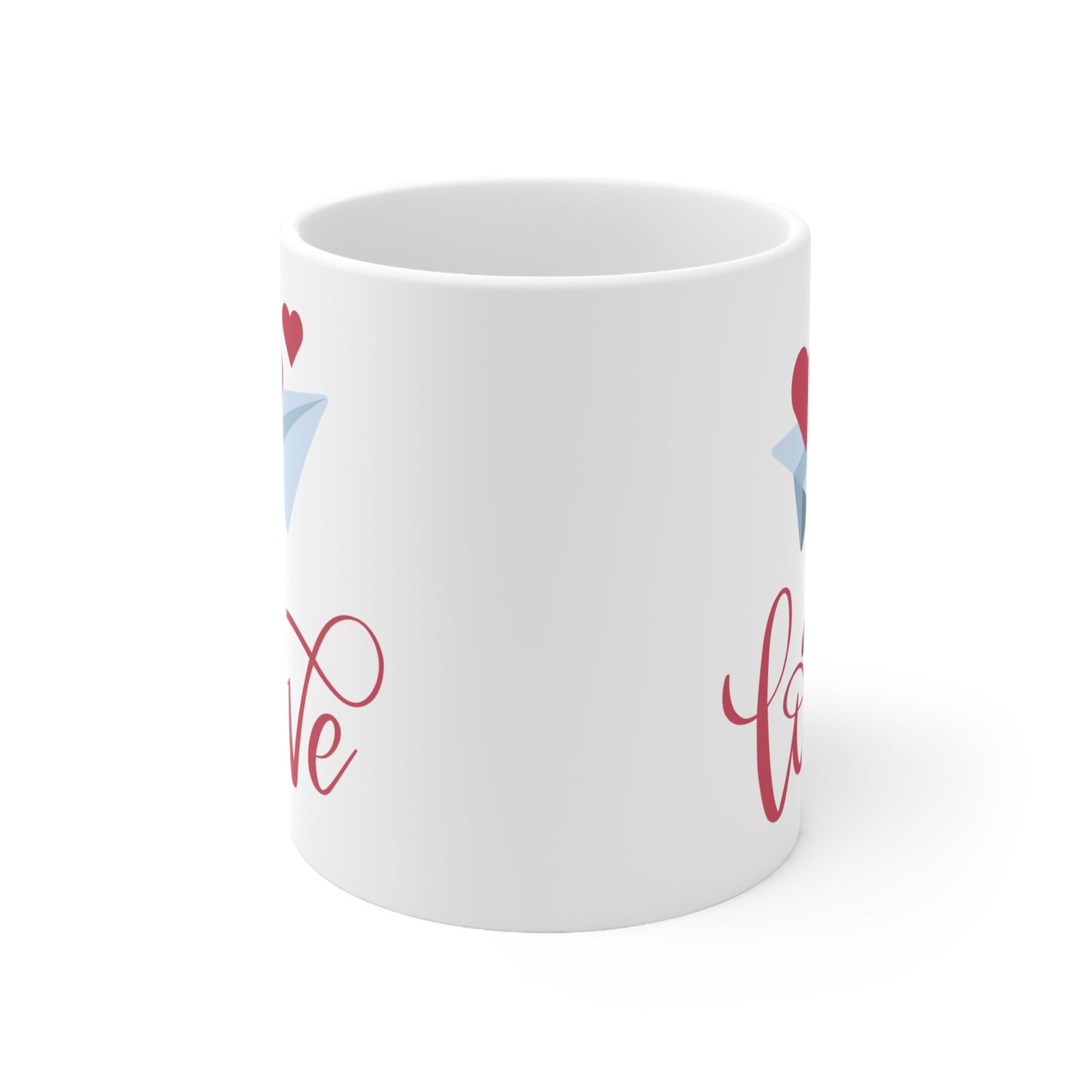 Love with Flying Heart Printed Valentine Ceramic Mugs, 11oz