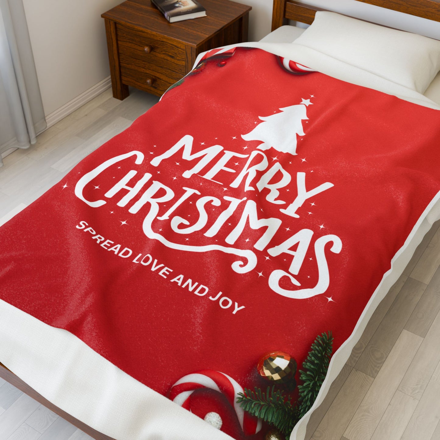 Merry Christmas with Spread Love and Joy Printed Velveteen Plsuh Blanket