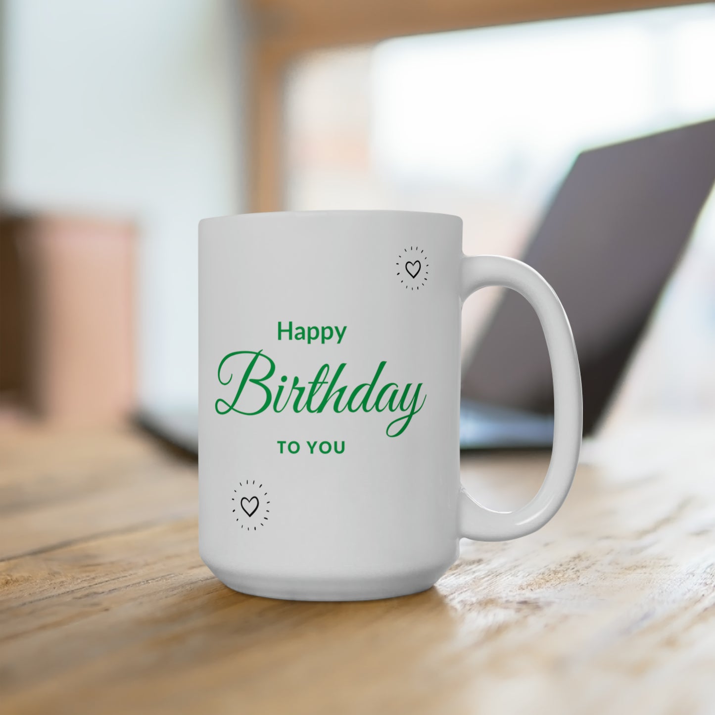 Happy Birthday to You Printed Mug, 15oz, White & Green