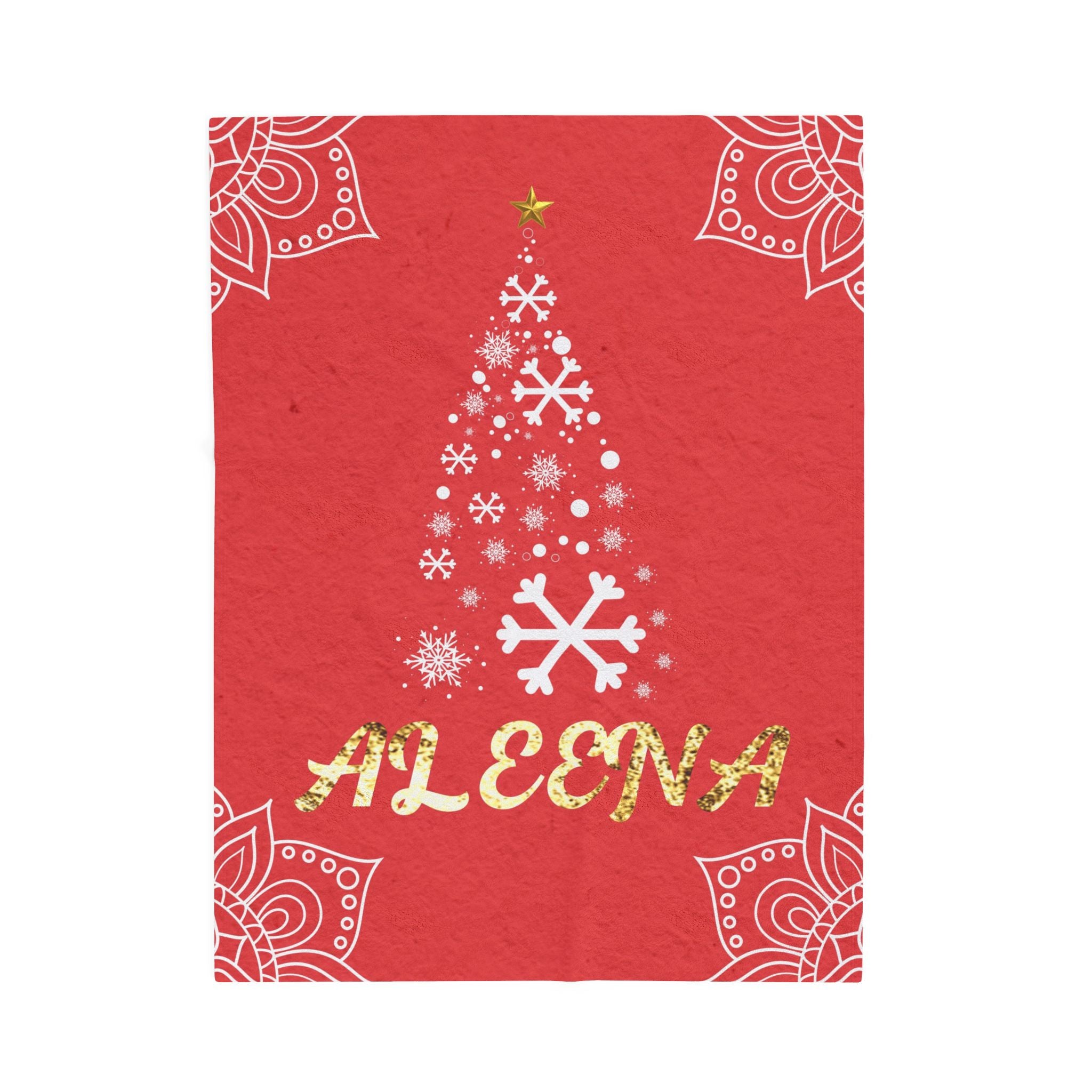 Personalized Christmas Tree Velveteen Blanket, Custom Name Holiday Throw