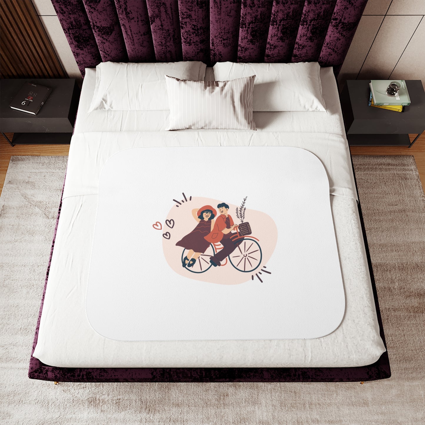 Couple on Cycle Printed Sherpa Blenket for Valentine Day