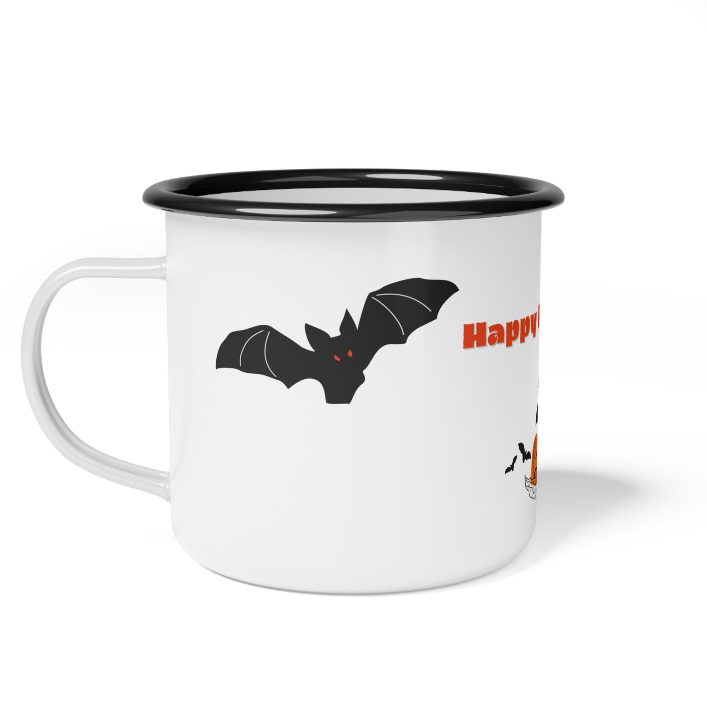 Happy Halloween Enamel Camp Cup – Carved Pumpkins and Spooky Design