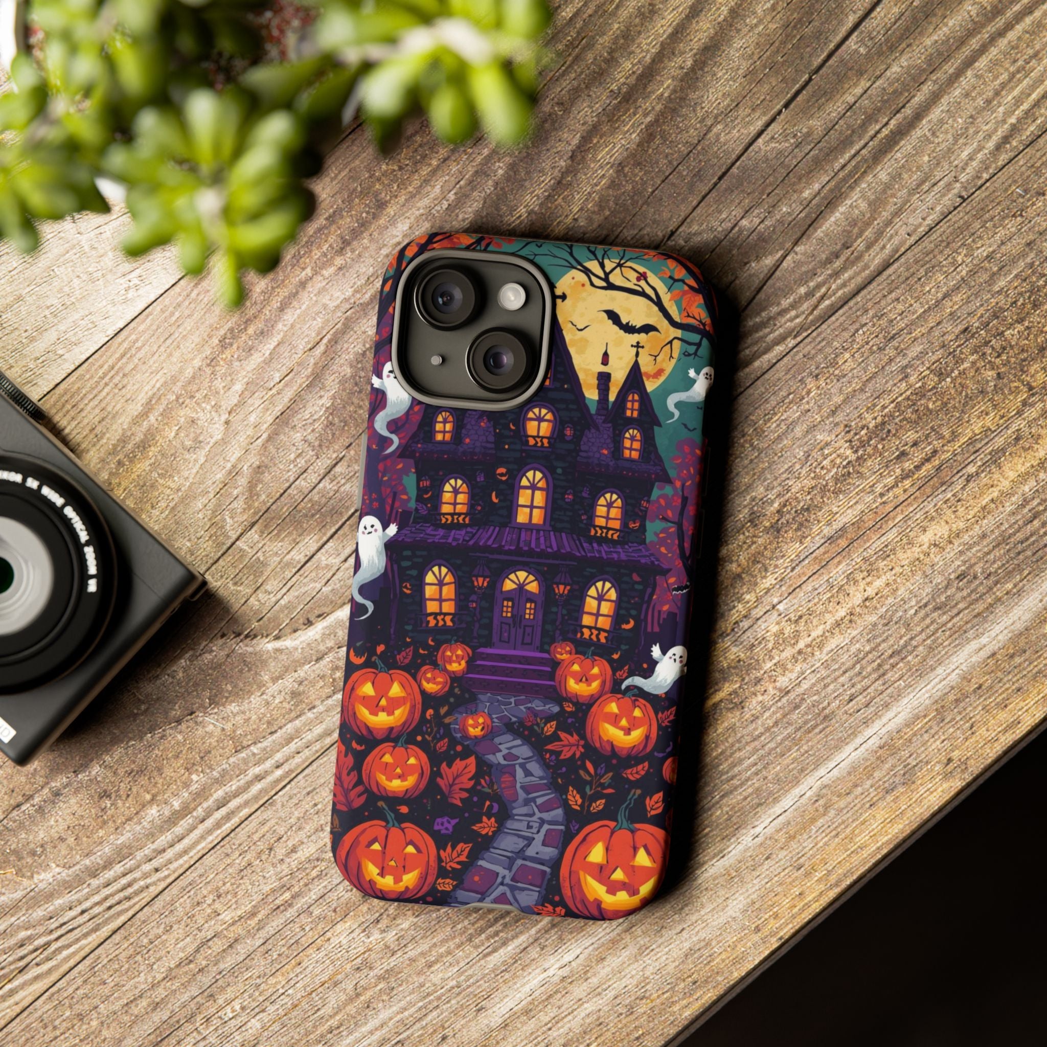 Halloween Phone Case with Haunted Mansion, Ghosts, and Pumpkins